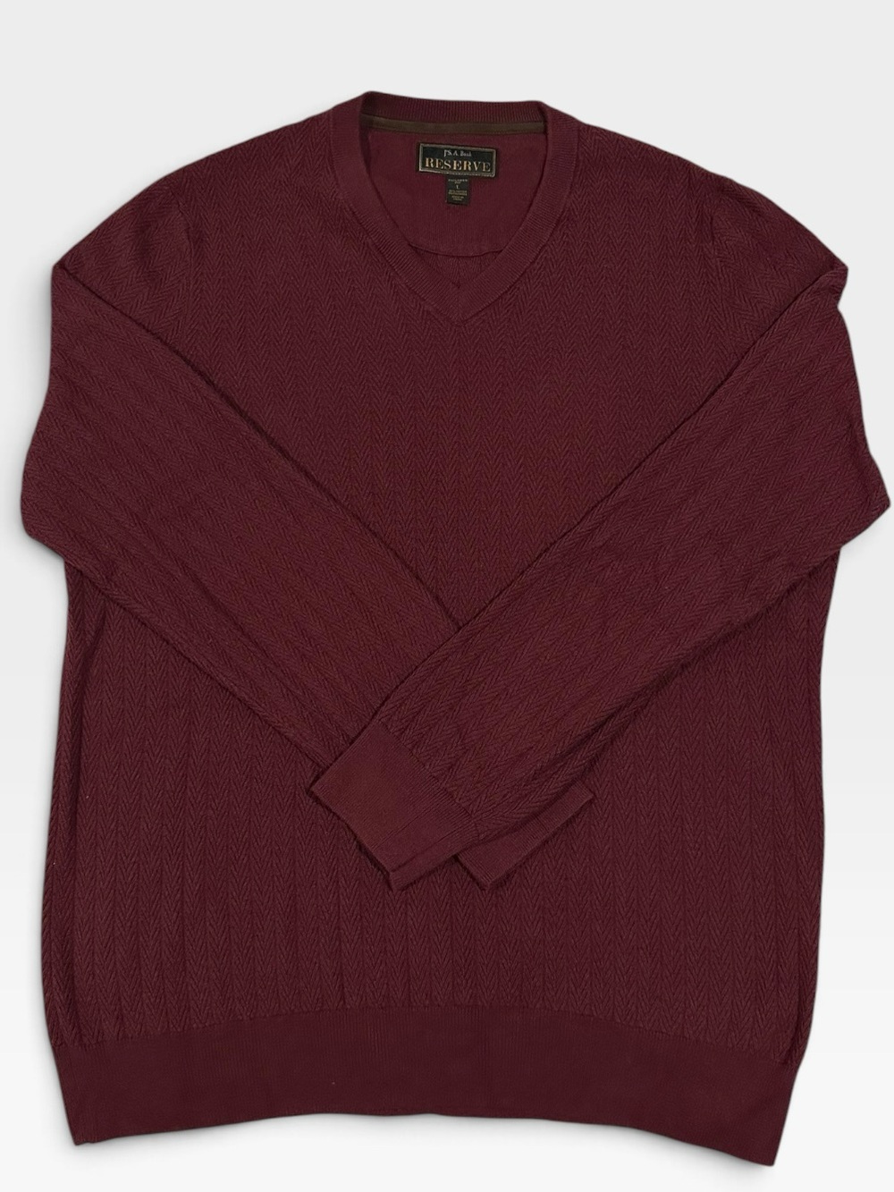 Jos. A. Bank Reserve Cotton Cashmere V-Neck Sweater Burgundy Men's Large